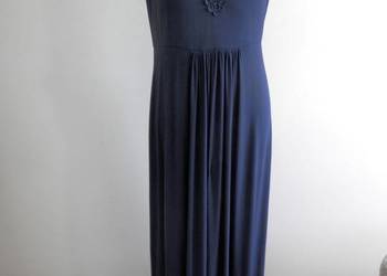 Sukienka Długa Granatowa Zdobiona Koronką Wiskoza Maxi L/XL