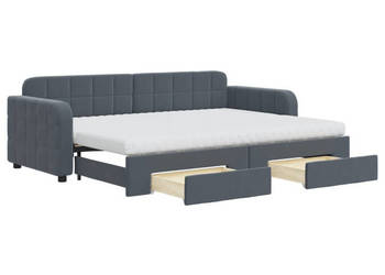 Sofa rozsuwana z szufladami ciemnoszara aksamit 80x200 cm WM-3196995