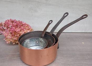 Miedziany garnek miedziany rondel komplet 3szt - grube dno