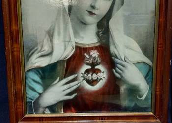 Stary obraz Niepokalane Serce Najświętszej Marii Panny 48x59 vintage
