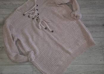 Sweter damski sznurowany pudrowy róż rozm 38/M