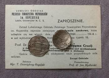 Zaproszenie naukowe Lublin uniwersytet  M.C.S 1948 rok