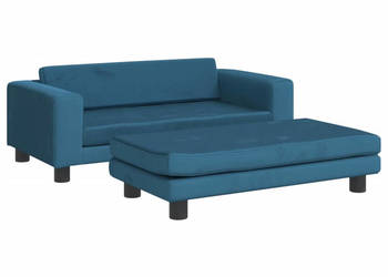 Sofa dziecięca z podnóżkiem niebieska 100x50x30 cm aksamit WM-3196407