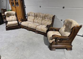 Masywny dębowy zestaw wypoczynkowy 3+1+1