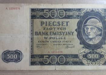 RZADKOŚĆ !!! 500 złotych 1940 A 1239376 numeracja falsu londyńskiego !!!