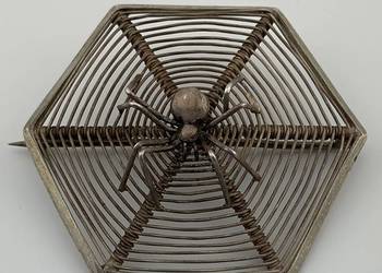 Antyk Srebrna Broszka PAJĄK 3D Austro Węgry Wiktoriańska Filigran Goth 800