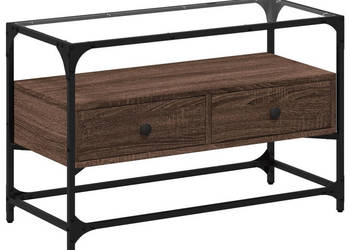 Szafka pod TV ze szklanym blatem brązowy dąb 80x35x51 cm WM-846063