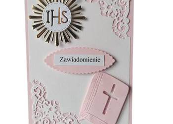 ZAWIADOMIENIA KOMUNIA DZIEWCZYNKA IHS KSIĄŻKA C6  RÓŻ - BIEL