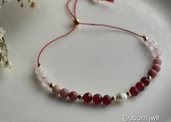 Kamienie naturalne Perła Rubin Kwarc różowy Jedwabny Sznurek Bransoletka