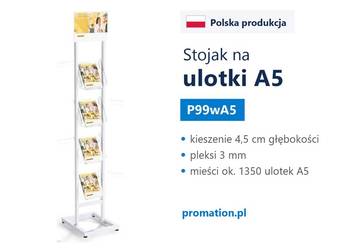 Biały stojak na ulotki A5 z topperem A4 do recepcji medycznej firmy