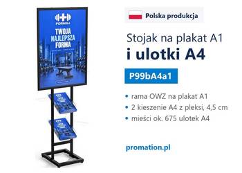 Czarny stojak na plakat A1 i ulotki A4, ekspozytor do recepcji i biura