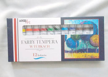 tempery farby komplet 12 sztuk, tempery w tubkach 12, farbki temperowe 12