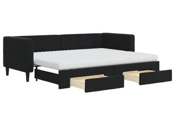 Sofa rozsuwana z szufladami czarna aksamit 80x200 cm WM-3196760