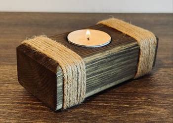 Drewniany świecznik na tealighty 1 szt. – rustykalny, boho, handmade