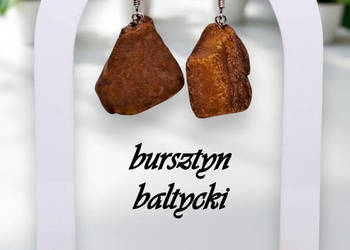 Kolczyki z BURSZTYNU, bursztyn bałtycki, surowy bryłka koniak #773