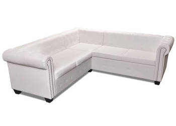 Sofa Chesterfield pięcioosobowa biała sztuczna skóra WM-243613