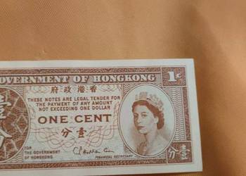 Banknot 1 cent Hong Kong królowa Elżbieta rok 1961