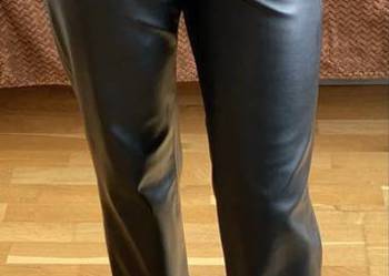 Eleganckie Skórzane Spodnie Proste ZARA Czarne Eko Skóra S / 36