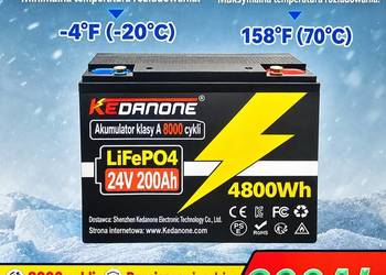 NOWY Akumulator 24V 200Ah LiFePO4 z wbudowanym BMS 200A, Bateria Litowo-Jon
