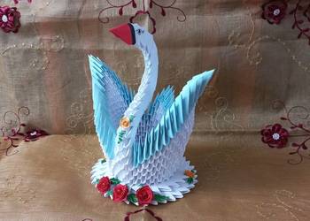 ŁABĘDŹ wśród RÓŻ - prezent, dekoracja, rękodzieło origami