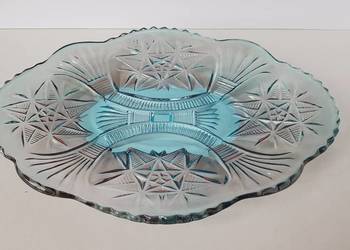 Iryzowana patera / półmisek Ząbkowice / Hortensja, stare kolorowe szkło