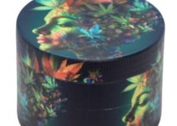 Kolorowy Młynek do Tytoniu Grinder Kobieta z Kolorowymi Listkami Marihuany