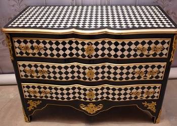 Królewska Biało Czarna Komoda - Vintage Szafa - Romby - Złote Okucia