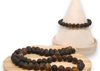 Korale i bransoletka bursztyn bałtycki baroczek ciemny matowy #971