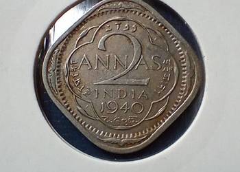 Stare monety 2 anna 1940 Indie Brytyjskie