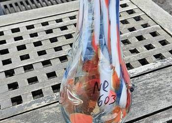 Nr 603.Stary wysoki kolorowy wazon Sękacz szkło.Design PRL