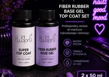 AuSforG Fiber Rubber Base Gel Top Coat Set 2x50ml UV LED