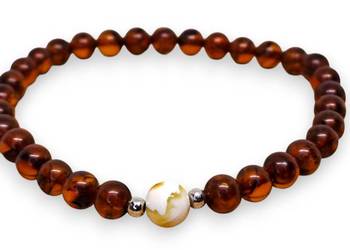 Bransoletka z bursztynu, BURSZTYN bałtycki barok koniak kreda #903