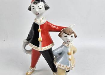 2 Klauny Art Deco Hanzély Jenő Hollohaza Węgry lata 60te 21cm