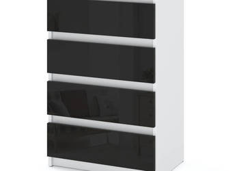 Komoda 4 Szuflady Hugo Nowoczesna Pojemna Szafka 60cm Biały Czarny Połysk