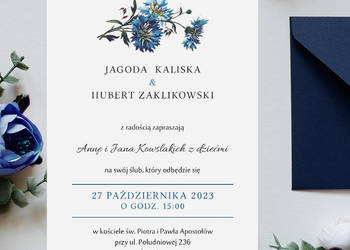 Błękitne Chabry - jednokartkowe zaproszenie ślubne jednokart