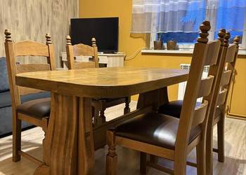 Masywny komplet dębowy – stół + 4 krzesła STAN IDEALNY! DO NEGOCJACJI