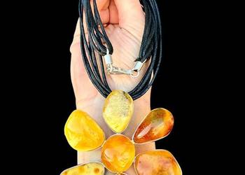 Wisior kwiat plus naszyjnik srebro 925 bursztyn bałtycki unikat