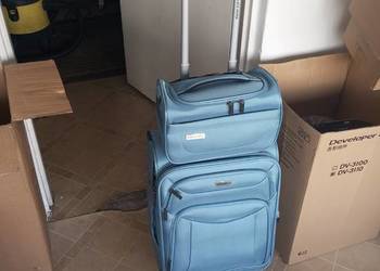 walizka kabinowa z kuferkiem z grubej codury na 4 kołach