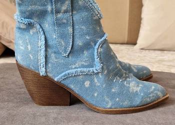 botki kowbojki jeans jeansowe niebieskie na zamek r 38