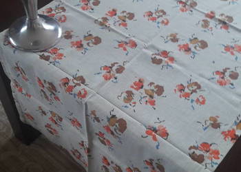 Bieżnik lniany beżowy pomarańcz kwiaty 57 x 155 ,bawełniany