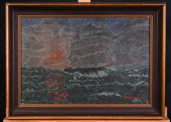=Artexpert= Obraz Olejny „Żaglowiec o Zachodzie Słońca”