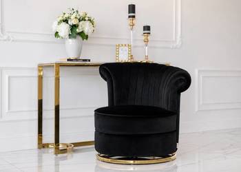 Fotel FLOWER Designerski Czarny Welwet Złota Podstawa Glamour Wypoczynkowy
