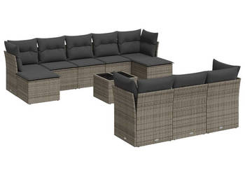 11-cz. zestaw mebli ogrodowych z poduszkami szary rattan PE WM-3250179