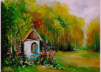 Kapliczka przydrożna  obraz olejny  24-30 cm dostępny