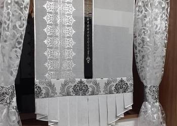 Firany + panel z żabotem srebrny ornament