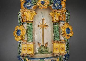 Niezwykła ceramiczna kropielnica fajans XIX w.