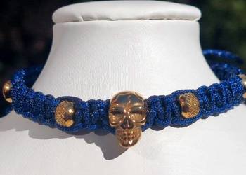 BRANSOLETKA STAL 316l CZASZKA ZŁOTY GRANATOWY MOCNY SZNUREK WYMIAR/ 18 cm