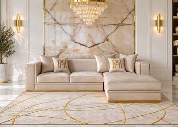 Dywan STRIPES GOLD Wełna/Wiskoza Beżowo-Złoty Glamour Ręcznie Tuftowany