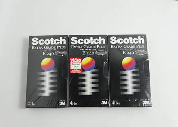 Nowe Kasety VHS Scotch Extra Grade Plus E-240 (3M) – Zestaw 3 szt. FOLIA