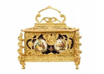 Królewska Szkatuła z Brązu Złoconego - Porcelana + Brąz - Muzealna Unikat